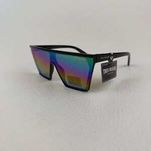 NWT True Religion Shield Sunglasses Rainbow Mirror Black Frame Unisex